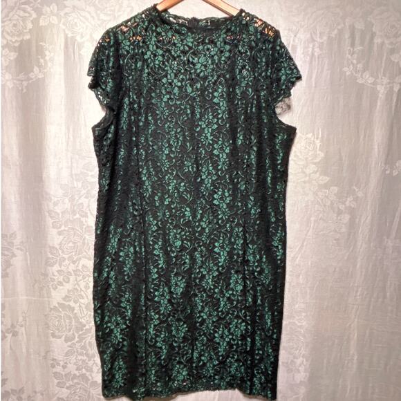 Joe Browns Dresses & Skirts - Joe Browns Shift Dress US 20 Black Green Lace Short Sleeve Knee Length Lined